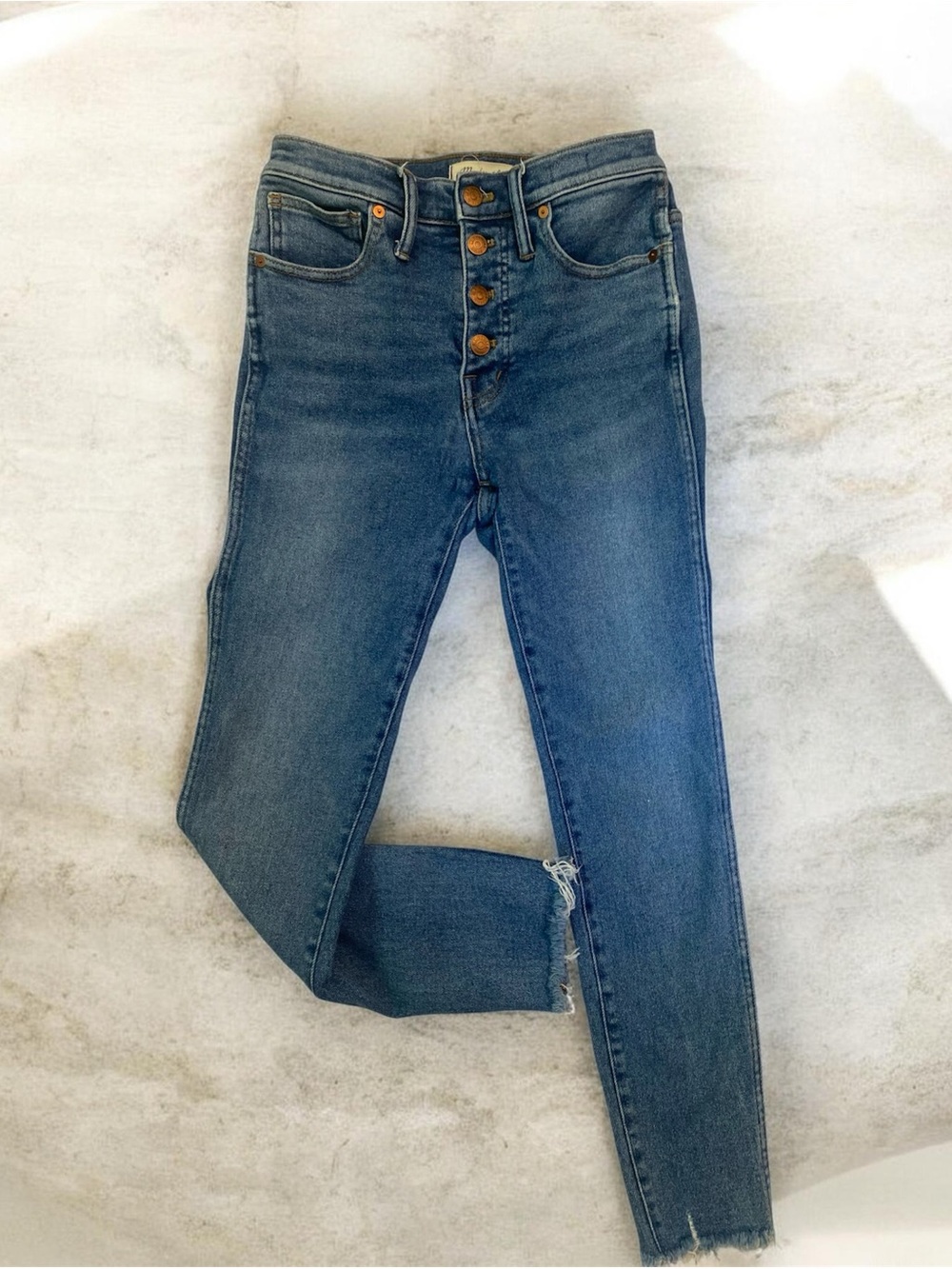 Madewell 10" High Waist Button-Fly Skinny Jeans Raw Hem Medium Blue Jeans Sz 26